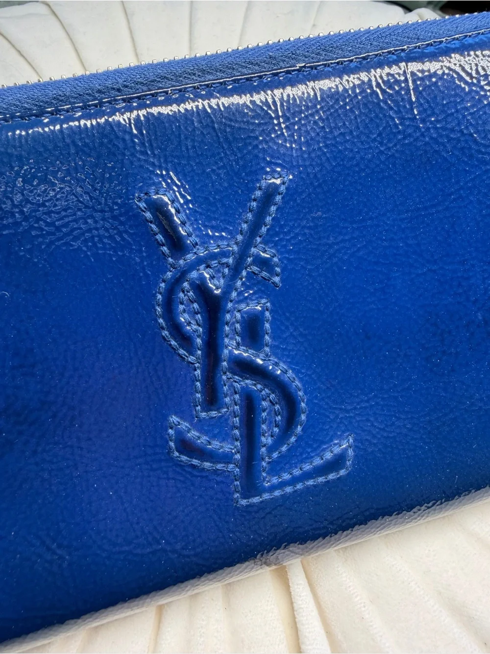 Saint Laurent Electric Blue Patent Zip-Around Wallet